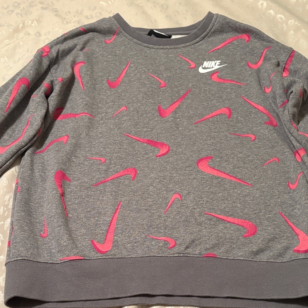 Nike Kids Gray and Pink Swoosh Sweatshirt